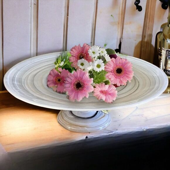 Southern Living Dilllard’s Multi Neutral Color Swirl Glass Cake Stand Pedestal - Picture 4 of 16